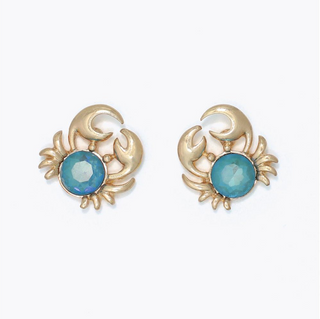 Periwinkle Gold Crabs with Aqua Crystals Earrings