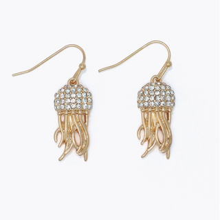 Periwinkle Gold Jellyfish with Crystals Earrings