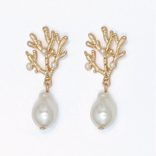 Periwinkle Gold Coral with Pearl Dangle Earrings