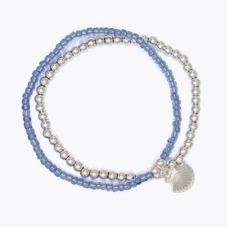 Periwinkle Silver Shell with Blue Beads Bracelet