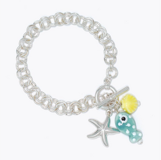 Periwinkle Mint Polka Dot Fish Charm Bracelet