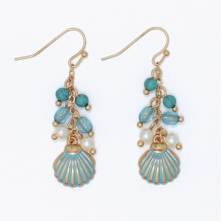 Periwinkle Blue Beaded Scallop Dangle Earrings