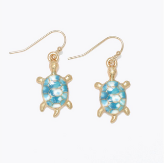 Periwinkle Gold Turtle and Blue Marble Earrings