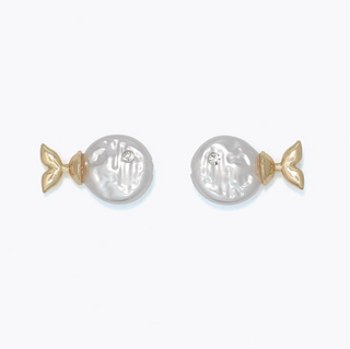 Periwinkle Pearl Fish with Gold Tail Earrings