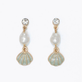 Periwinkle Enamel Shell with Pearls Earrings