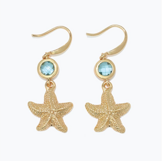 Periwinkle Gold Starfish Aqua Crystal Earrings