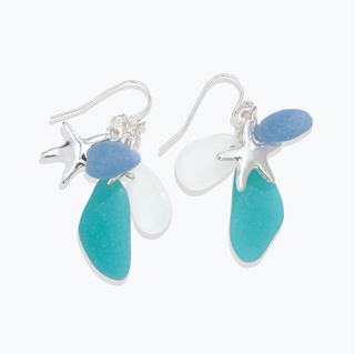Periwinkle Sea Glass with Silver Starfish Earrings