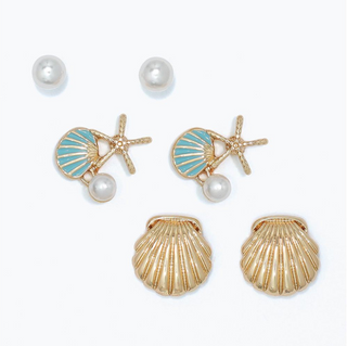 Periwinkle Trio with Clusters and Pearl Earrings