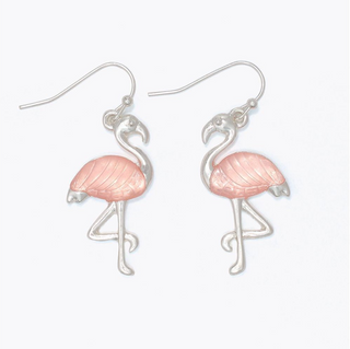 Periwinkle Silver Flamingos with Pink Inlay Earrings