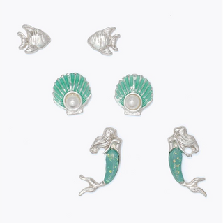 Periwinkle Silver Trio Mermaid Fish Earrings