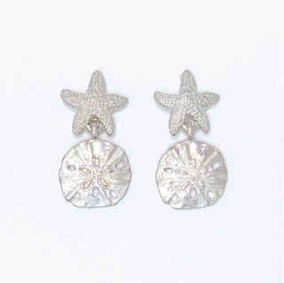 Periwinkle Silver Starfish and Sand Dollar Earrings
