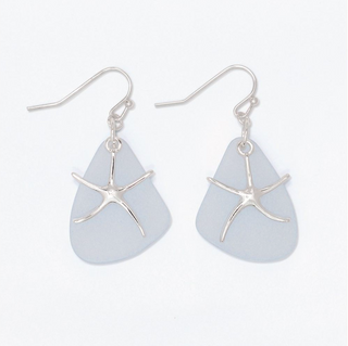 Periwinkle Silver Starfish and Seaglass Earrings