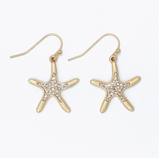 Periwinkle Gold Starfish Clear Crystals Earrings