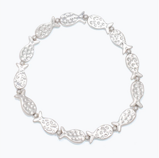 Periwinkle Hammered Silver Fish Bead Bracelet