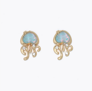 Periwinkle Gold Aqua Jellyfish Earrings