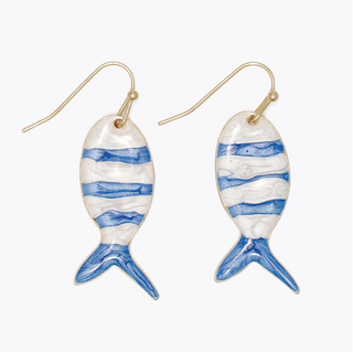 Periwinkle Blue and White Enamel Fish Earrings