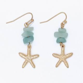 Periwinkle Gold Starfish and Semi-precious Stone Earrings