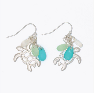 Periwinkle Turtle Cutout Mint Seaglass Earrings