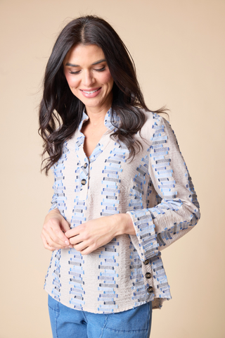 Habitat Embroidered Cotton Stripe Half Placket Pullover