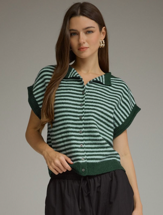 Playful Cap Sleeve Striped Sweater