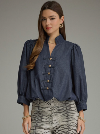Wisp Denim Balloon Sleeve Top