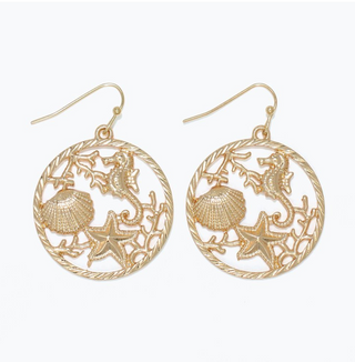 Periwinkle Gold Sealife and Coral Cutout Earrings