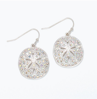 Periwinkle Abalone Silver Crystal Sand Dollar Earrings