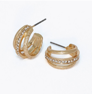 Periwinkle Hammered Crystal Gold Hoops