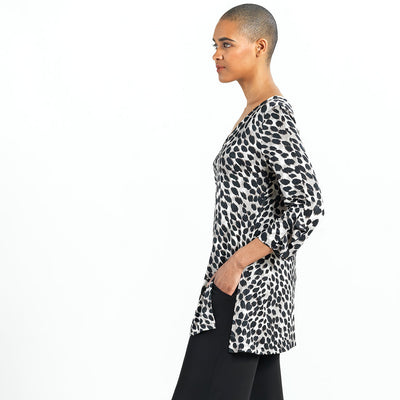 Clara Sun Woo Cheetah Spot Flutter Cuff Side Vent Tunic