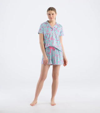 Capelton Road Women's Turquoise Batik Flowers Short Pajama Set