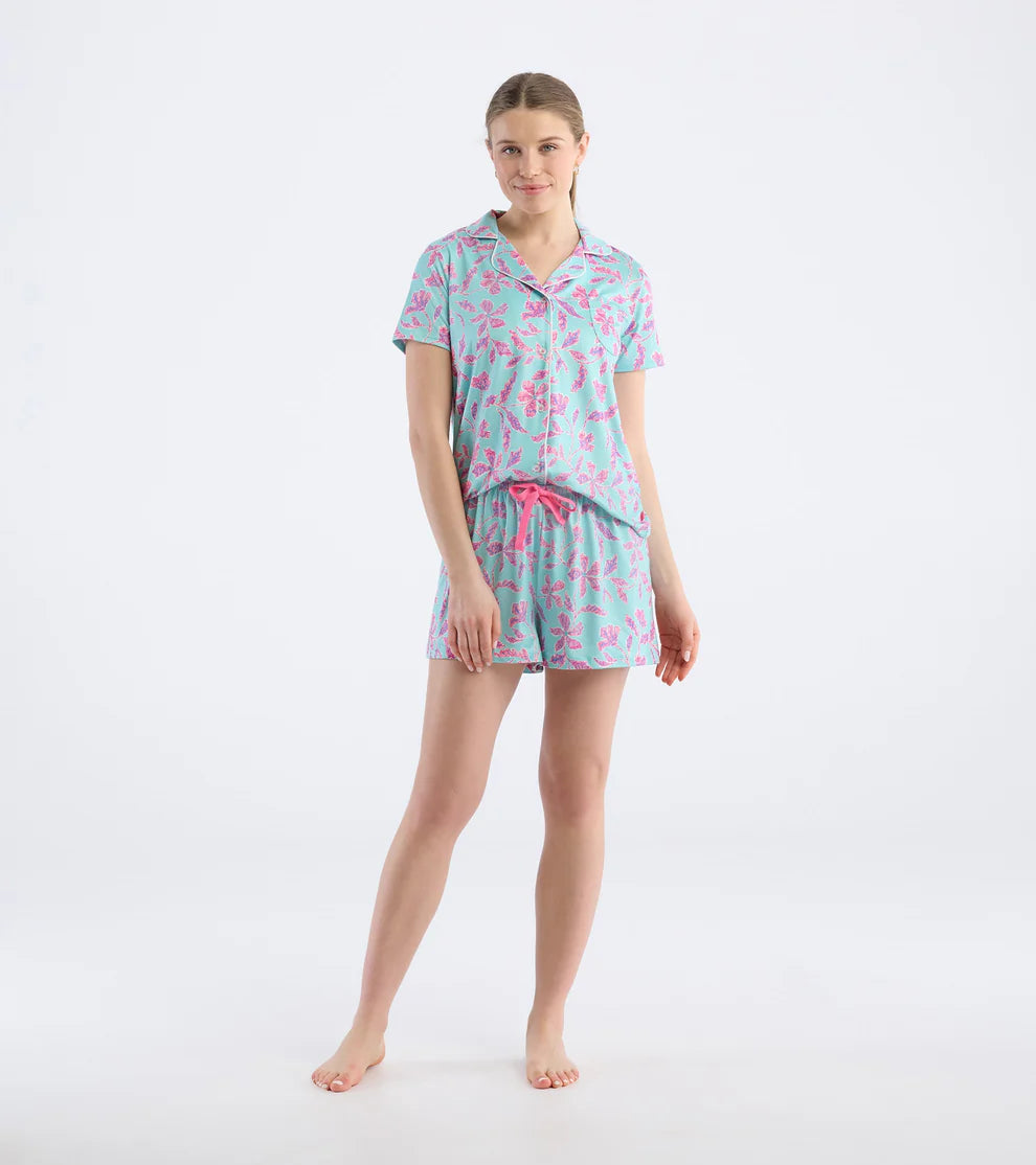 Capelton Road Women's Turquoise Batik Flowers Short Pajama Set