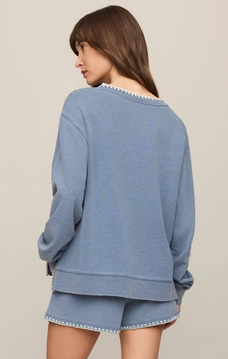 Z Supply Cam Knit Denim Whipstitch Top