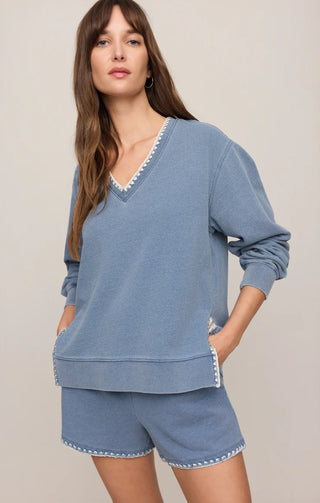 Z Supply Cam Knit Denim Whipstitch Top
