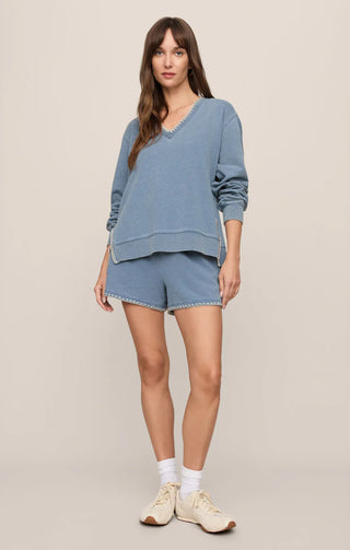 Z Supply Cam Knit Denim Whipstitch Top