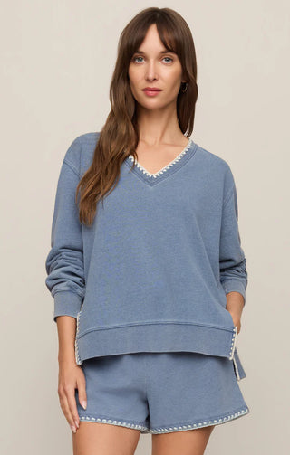 Z Supply Cam Knit Denim Whipstitch Top