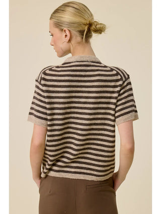 Striped Short Sleeve Knit Cardigan