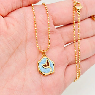 Mermaid Tail Blue Enamel 18K Gold Plated Charm Necklace