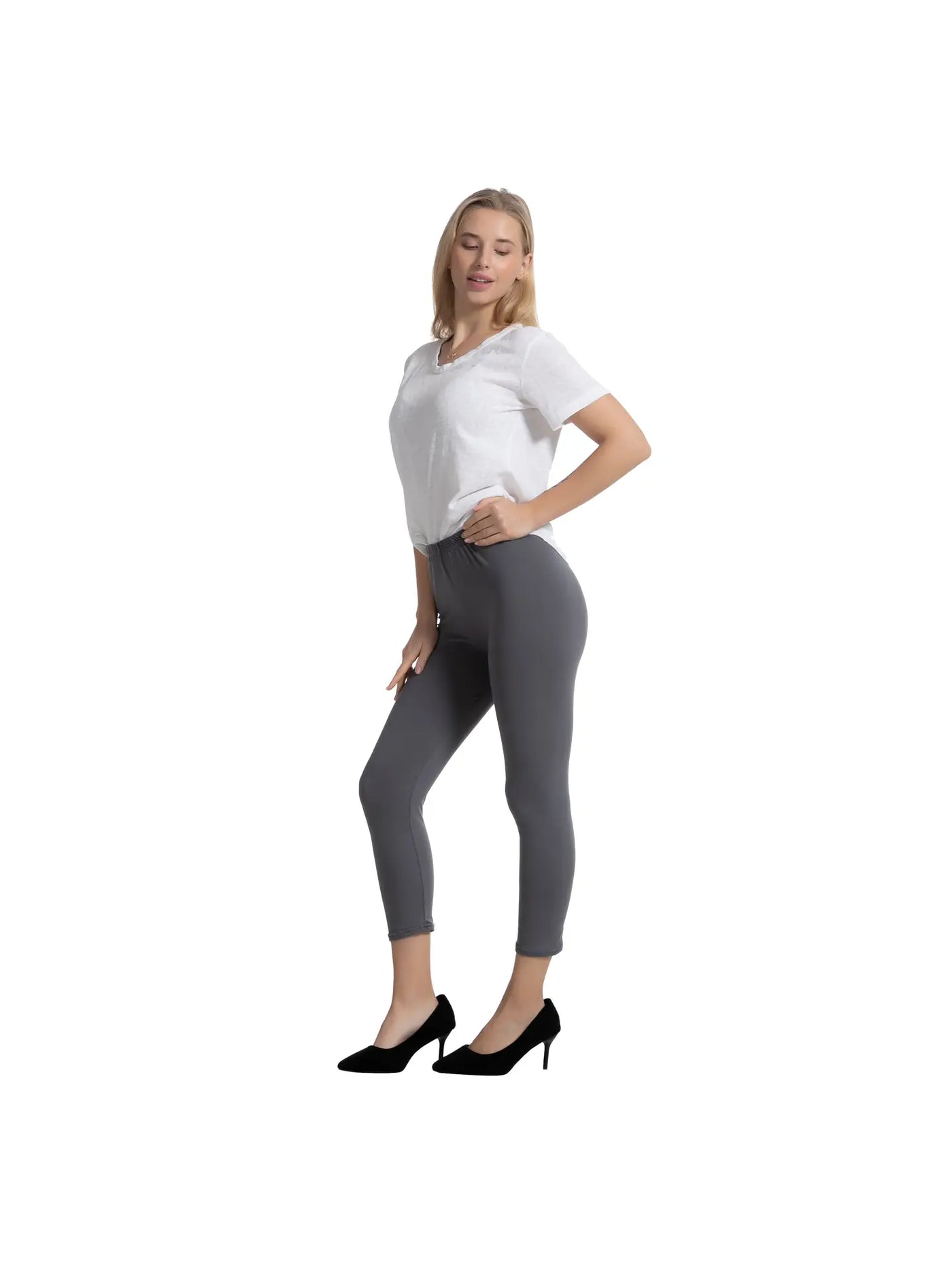 One Size Gray Capri Leggings