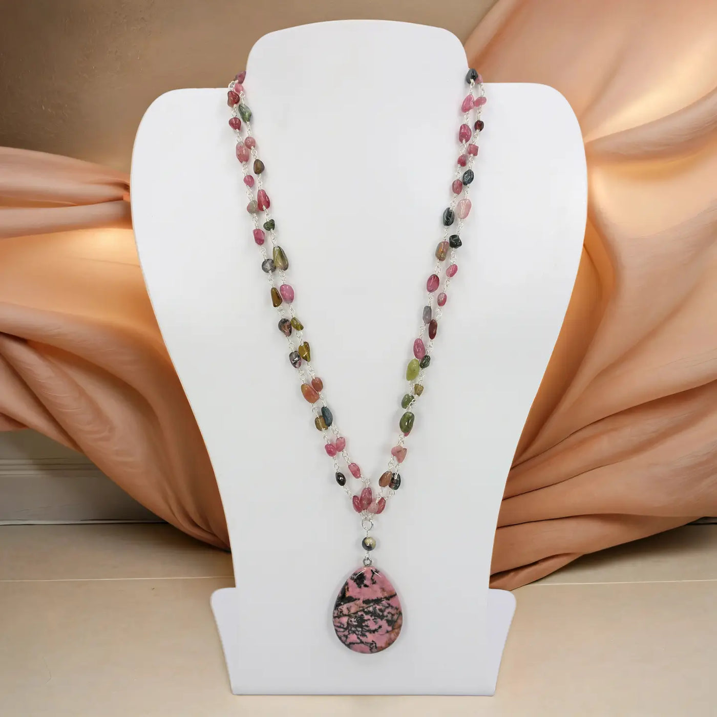 Tourmaline and Rhodonite Pendant Necklace