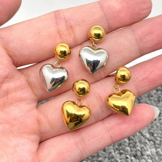18k Gold Plated Stainless Steel Heart Charm Round Post Earrings