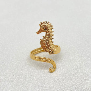 Gold Seahorse Adjustable Ring