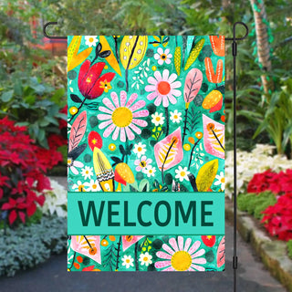 Garden Flag - Green Daisies Red Tulip