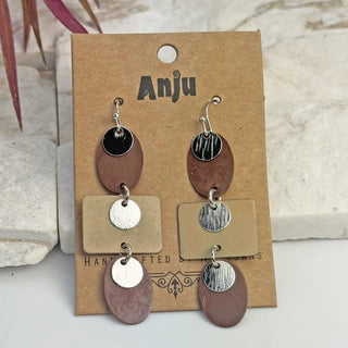 Handcrafted Earth Tone Patina Stacked Geometric Earrings