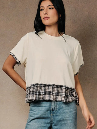 Contrast Plaid Peplum Boxy Top