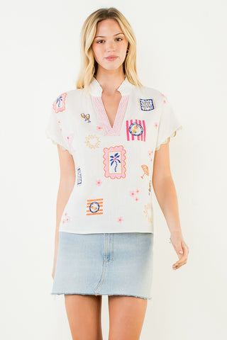 On Vacay Embroidery Detail Top