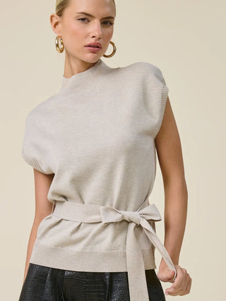 Mock Neck Belted Sweater Vest