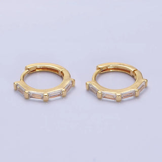 Dainty Gold Huggie Earring with Clear Baguette Cz Stone