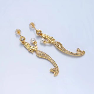 24K Gold Filled Mermaid Shell Pearl Drop Stud Earrings