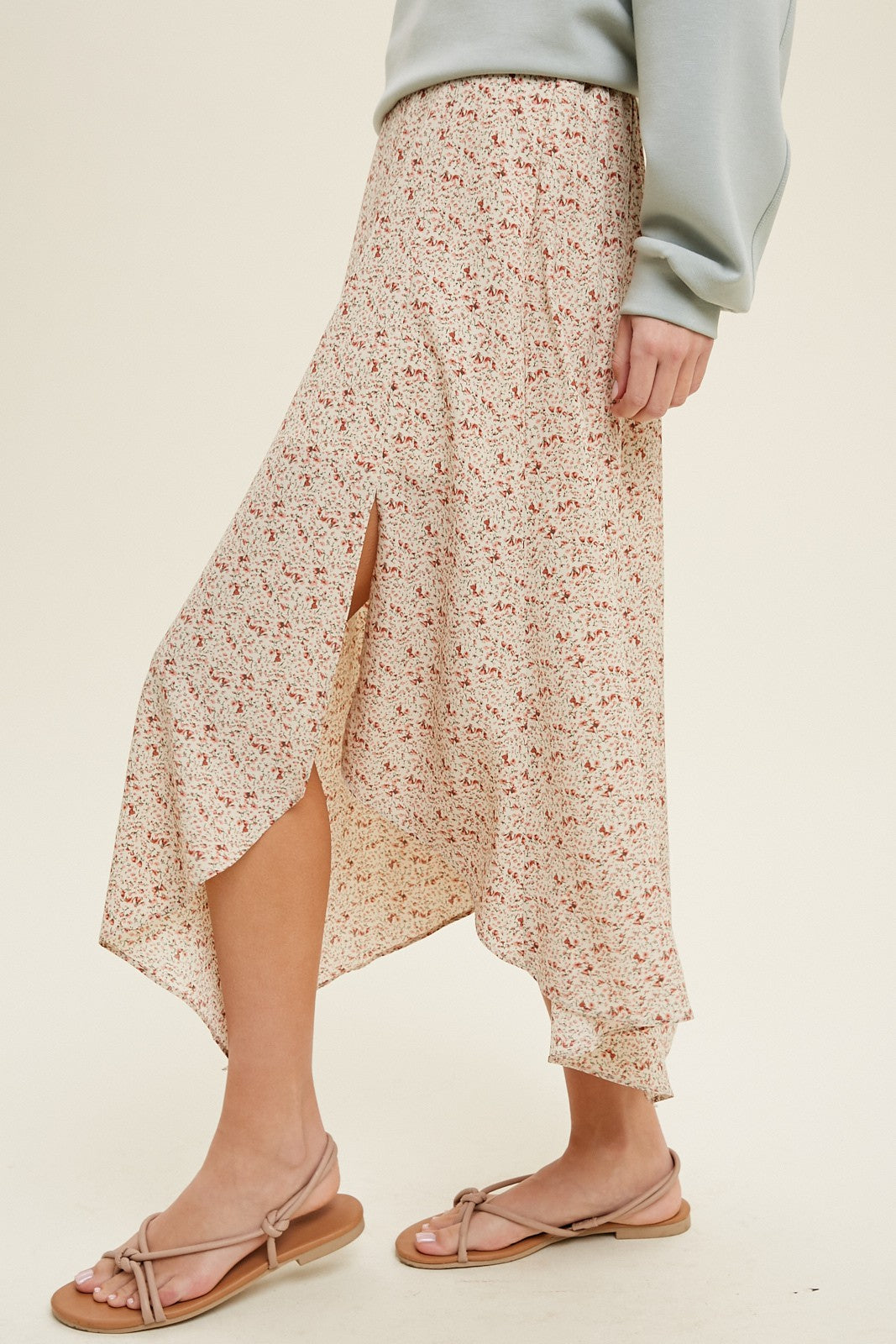 Asymmetrical Floral Midi Skirt