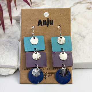 Handcrafted Cool Patina Long Geometric Dangle Earrings